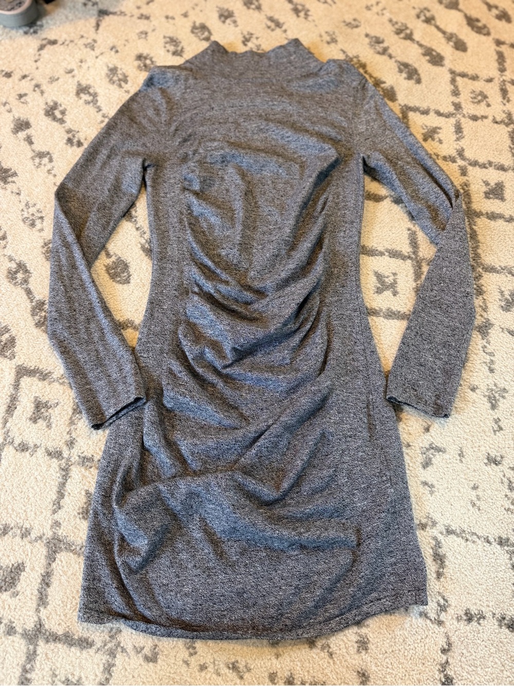 Express Womens Medium Gray Ruched Mock Neck Bodycon Sweater Dress Long Sleeve
